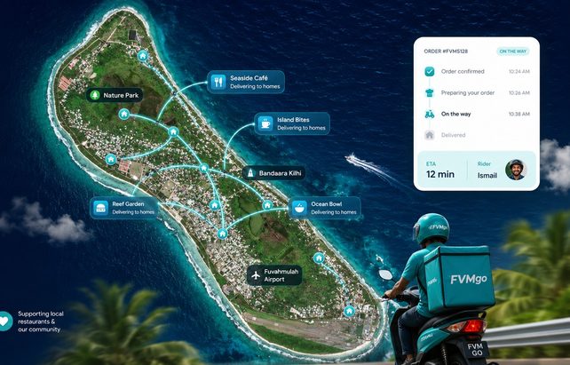 Fuvahmulah island delivery map with an FVMgo rider